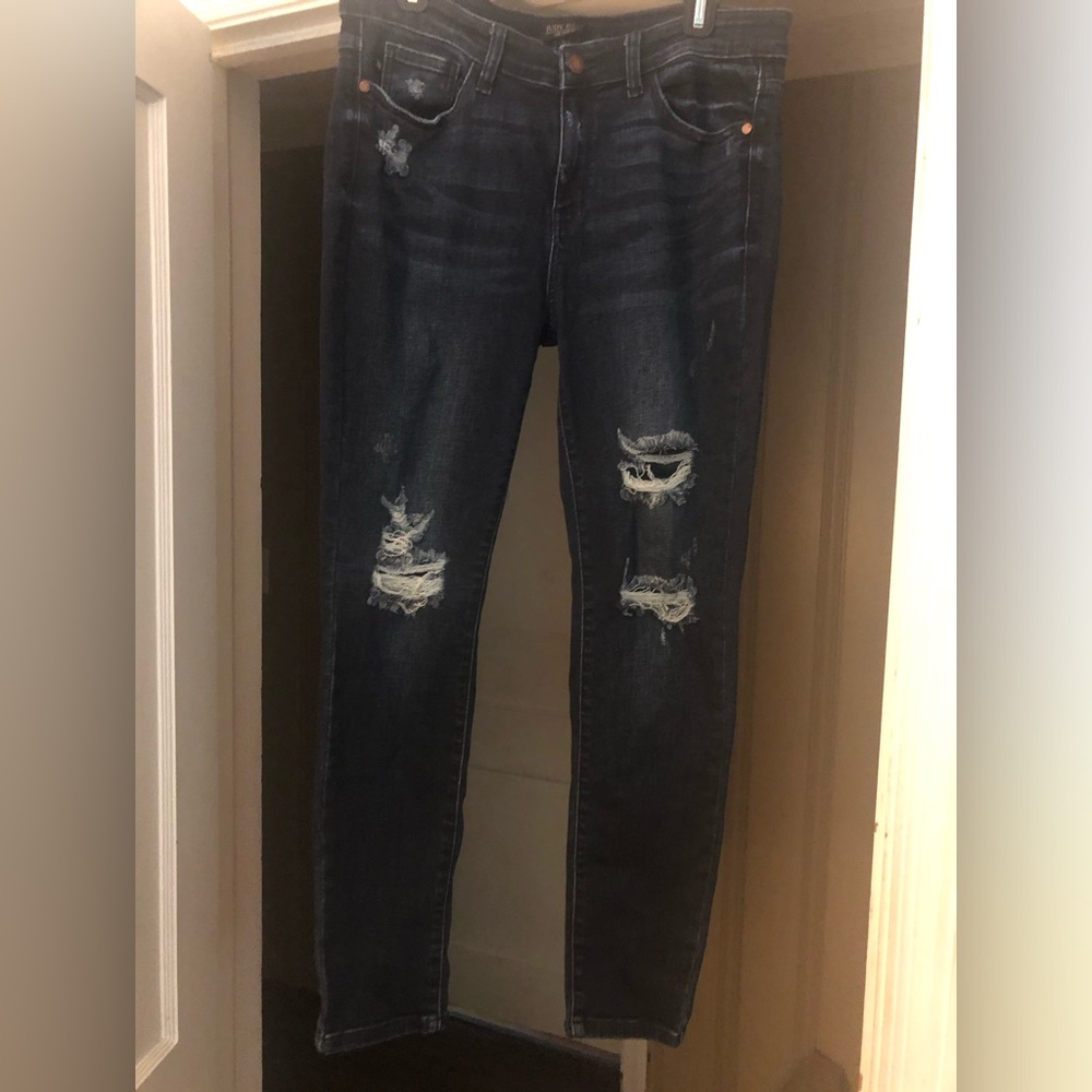 Judy Blue Dark Wash Distressed Skinny Jeans